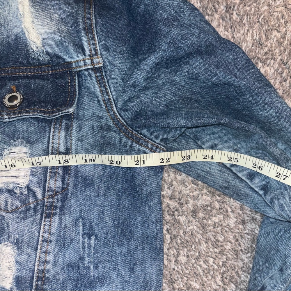 TrillNation Blue Distressed / Thrashed Denim Jean Jacket Size L - Picture 9 of 10
